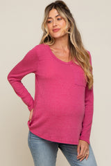 Fuchsia Ribbed Knit Maternity Long Sleeve Top