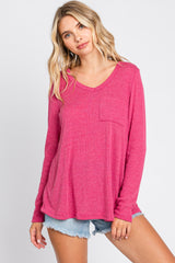 Fuchsia Ribbed Knit Maternity Long Sleeve Top