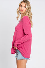 Fuchsia Ribbed Knit Long Sleeve Top