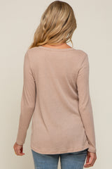 Beige Ribbed Knit Maternity Long Sleeve Top