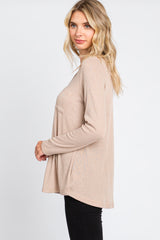 Beige Ribbed Knit Long Sleeve Top