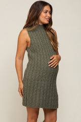 Olive Cable Knit Maternity Mini Sweater Dress