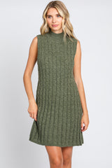 Olive Cable Knit Maternity Mini Sweater Dress