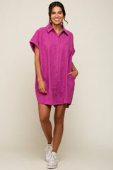 Magenta Ribbed Button Down Maternity Mini Dress