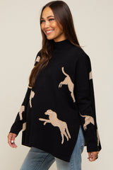 Black Animal Print Side Slit Maternity Sweater