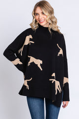 Black Animal Print Side Slit Sweater