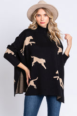 Black Animal Print Side Slit Sweater