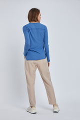 Blue Long Sleeve Knit Curved Hem Top