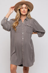 Charcoal Vintage Wash Maternity Shirt Dress