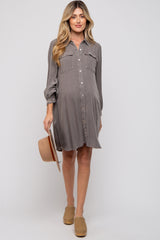 Charcoal Vintage Wash Maternity Shirt Dress