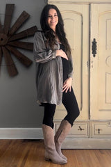 Charcoal Vintage Wash Maternity Shirt Dress