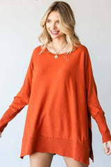 Orange Dolman Sleeve Side Slit Maternity Sweater