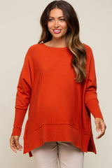 Orange Dolman Sleeve Side Slit Maternity Sweater