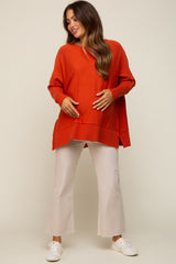 Orange Dolman Sleeve Side Slit Maternity Sweater