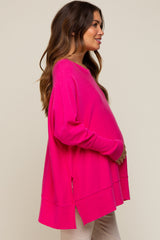 Fuchsia Dolman Sleeve Side Slit Maternity Sweater