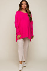 Fuchsia Dolman Sleeve Side Slit Maternity Sweater