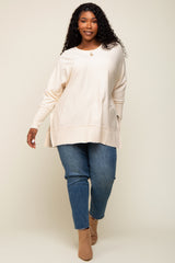 Ivory Dolman Sleeve Side Slit Plus Sweater