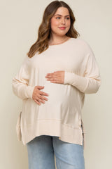 Ivory Dolman Sleeve Side Slit Maternity Plus Sweater