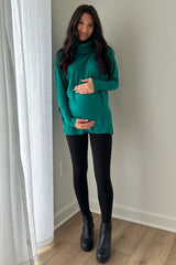 Forest Green Cowl Neck Dolman Sleeve Maternity Sweater