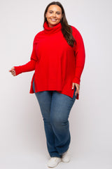 Red Cowl Neck Dolman Sleeve Maternity Plus Sweater