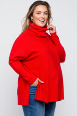 Red Cowl Neck Dolman Sleeve Maternity Plus Sweater