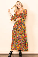 Red Floral Long Sleeve Maternity Maxi Dress