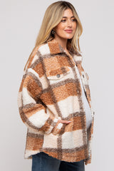 Taupe Textured Plaid Maternity Jacket