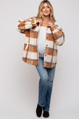 Taupe Textured Plaid Maternity Jacket