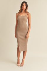 Mocha Ribbed Sleeveless Side Slit Midi Dress