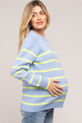 Light Blue Neon Striped Maternity Sweater