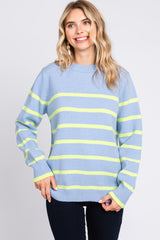 Light Blue Neon Striped Maternity Sweater