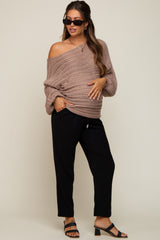 Taupe Crochet Dolman Sleeve Maternity Sweater