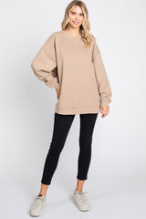 Beige Soft Knit Fleece Lined Sweatshirt