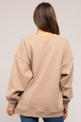 Beige Soft Knit Fleece Lined Maternity Sweatshirt