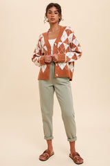 Camel Argyle Button Front Cardigan