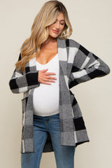 Black Plaid Shawl Maternity Cardigan