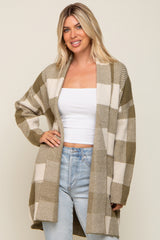 Olive Plaid Shawl Maternity Cardigan