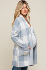 Light Blue Plaid Shawl Maternity Cardigan