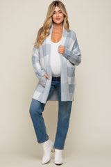 Light Blue Plaid Shawl Maternity Cardigan