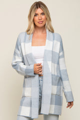 Light Blue Plaid Shawl Maternity Cardigan