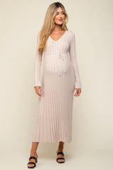 Taupe Ribbed Maternity Knit Maxi Dress