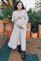 Taupe Ribbed Maternity Knit Maxi Dress