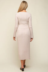 Taupe Ribbed Maternity Knit Maxi Dress