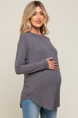 Charcoal Long Sleeve Curved Hem Maternity Top