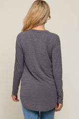 Charcoal Long Sleeve Curved Hem Maternity Top