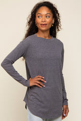 Charcoal Long Sleeve Curved Hem Maternity Top