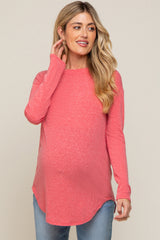 Red Long Sleeve Curved Hem Maternity Top