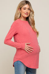 Red Long Sleeve Curved Hem Maternity Top