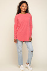 Red Long Sleeve Curved Hem Top