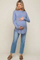 Blue Long Sleeve Curved Hem Maternity Top